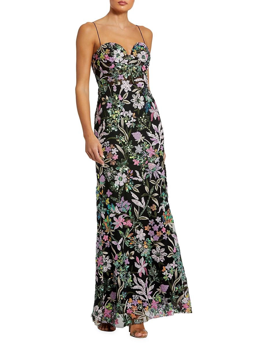 Womens Floral Sequined Sleeveless Maxi Dress Size 0 Product Image