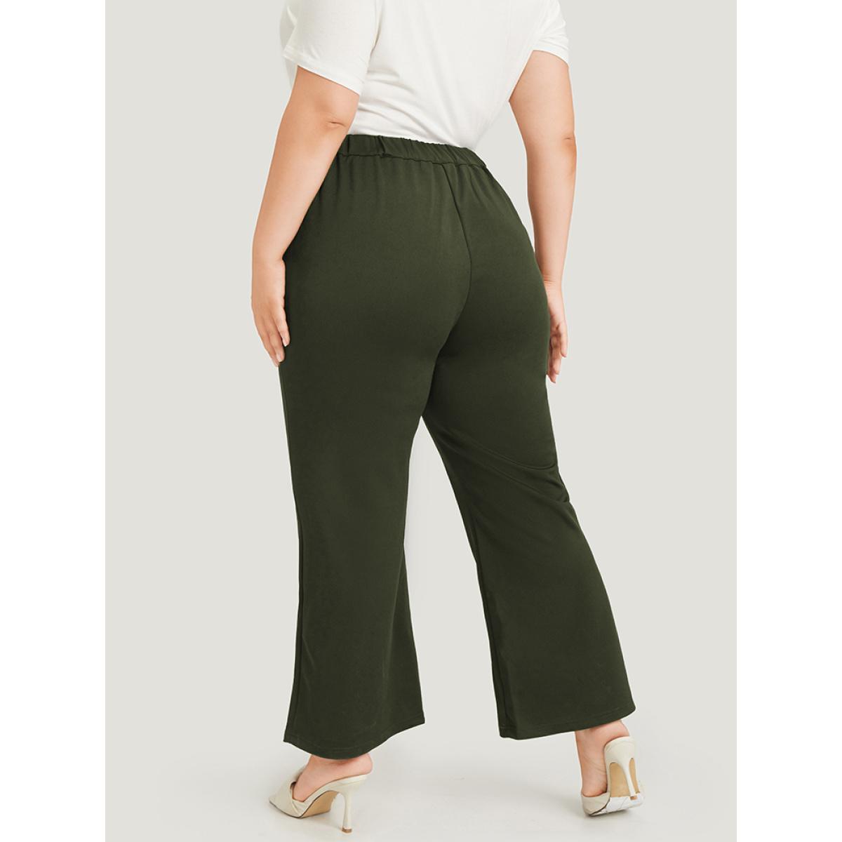 Plus Size Solid Flare Leg Pocket Pants Women ArmyGreen Office Flare Leg High Rise Office Pants BloomChic 10/M Product Image