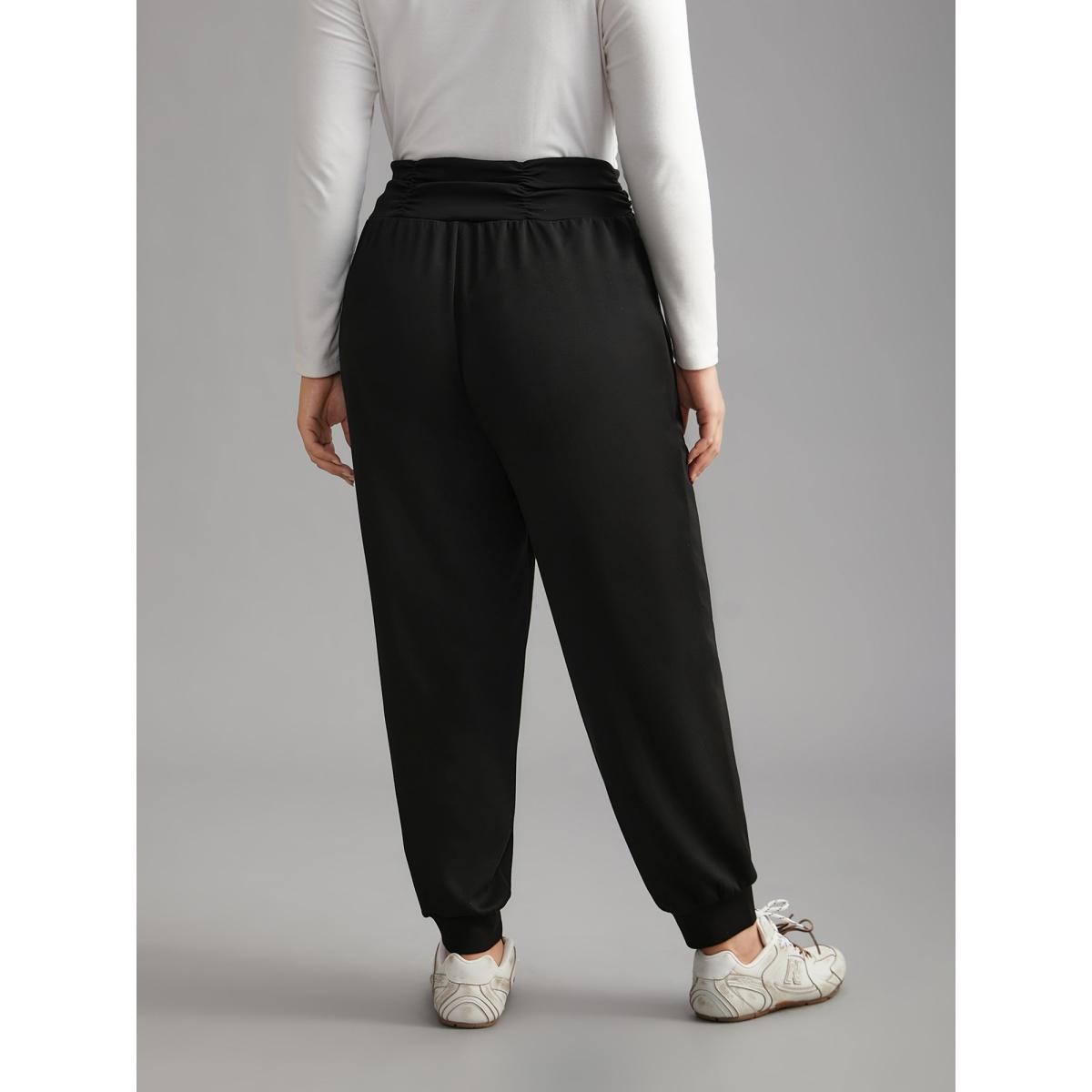 Plus Size Supersoft Essentials Elastic Waist Pockets Jogger Pants Women Black Casual Mid Rise Everyday Pants BloomChic 10/M Product Image