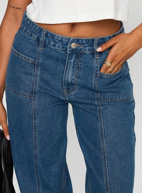 Taji Mid Rise Wide Leg Jeans Dark Blue Product Image