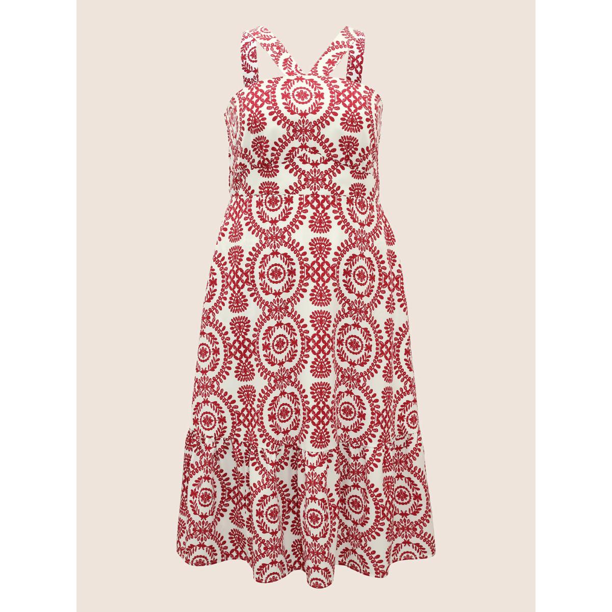 Plus Size Bandana Print Shirred Sleeveless Maxi Dress Scarlet Women Resort Non Sleeveless Curvy BloomChic 26/4X Product Image