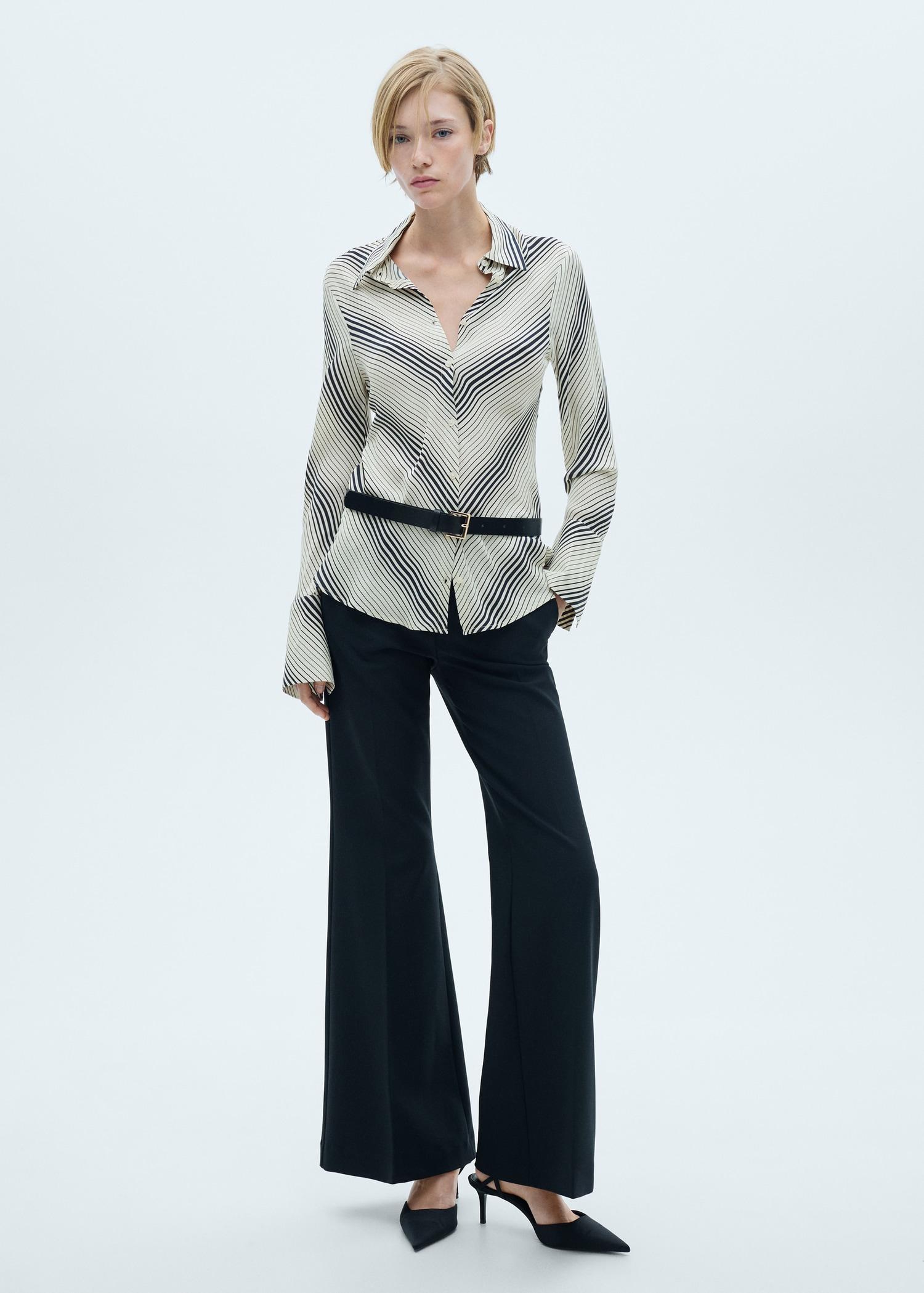 Striped shirt with flared sleeves - Women | MANGO USA Product Image