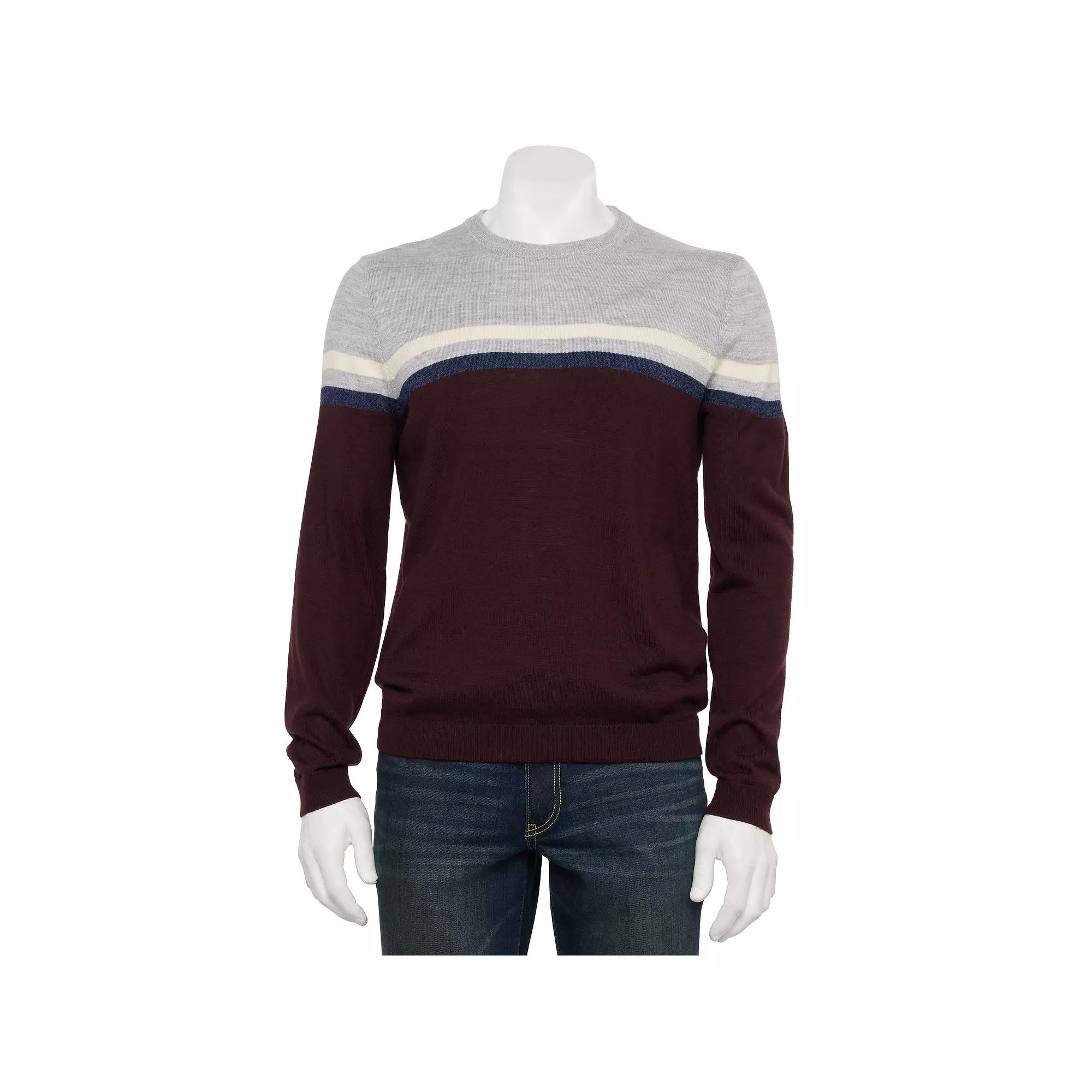 Men's Apt. 9® Merino Wool Blend Colorblock Pattern Crewneck Sweater, Size: Large, Red Colorblock Product Image