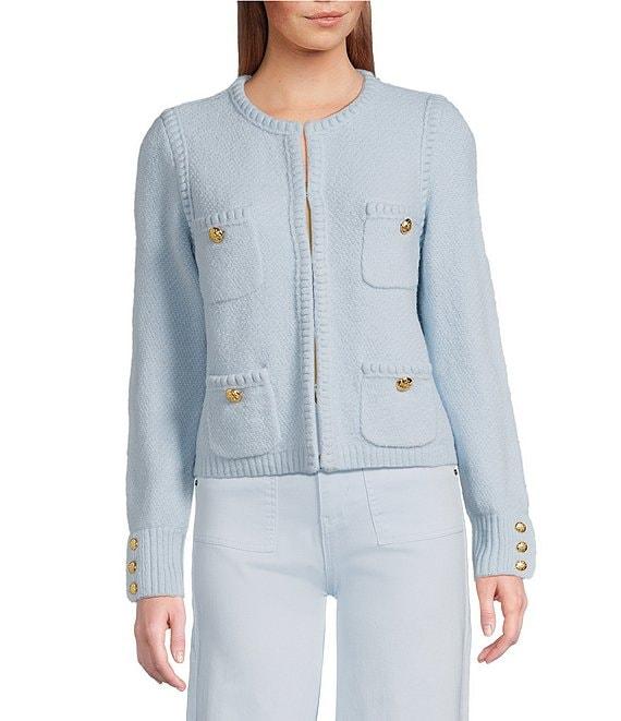 A Loves A Long Sleeve Button Cuff Crew Neck Front Pocket Cardigan Product Image