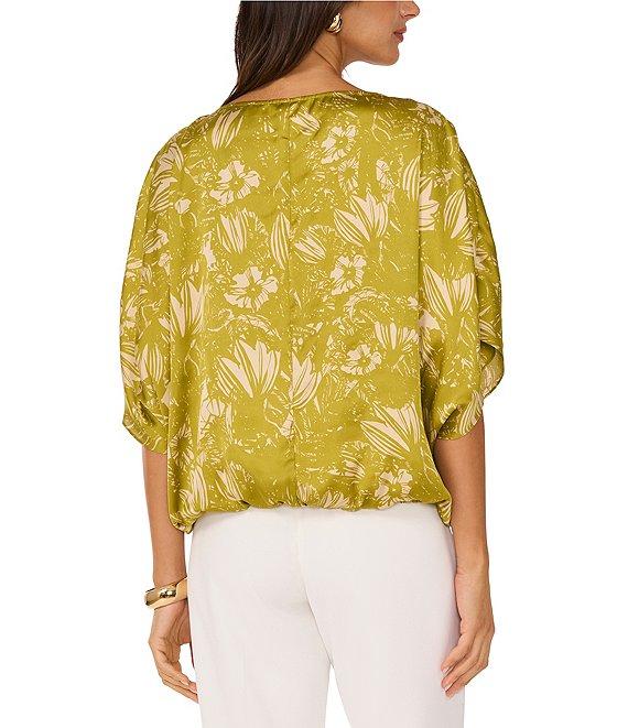 Vince Camuto Woven Floral Print Boat Neck Short Sleeve Blouse Product Image