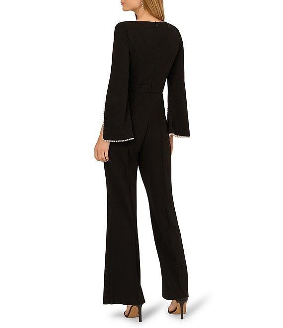 Adrianna Papell Crepe Spilt Sleeve Pearl Trim Jumpsuit Product Image