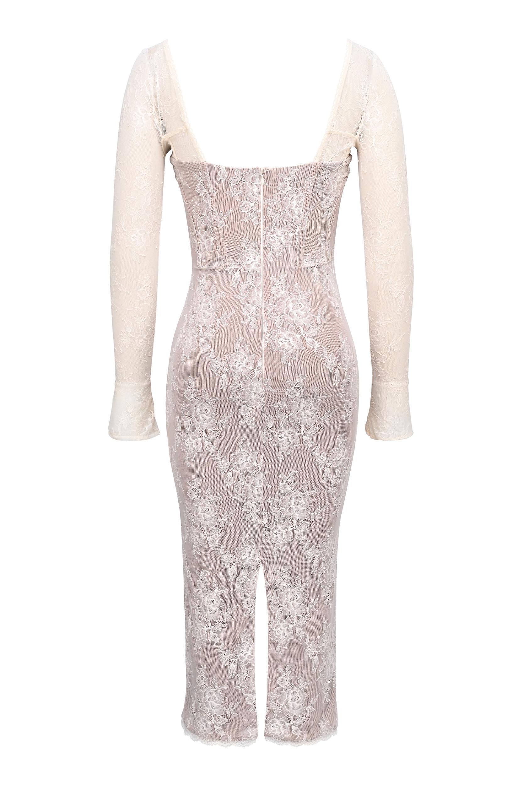 Saisha  ivory lace long sleeve midi dress - sale Product Image