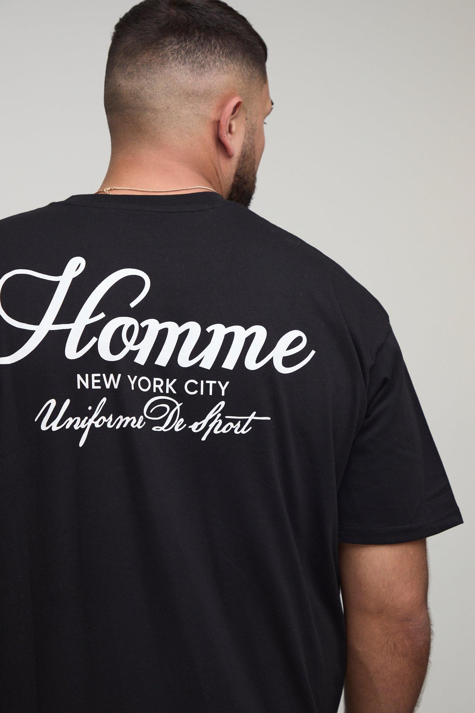 Plus Oversized Boxy Homme Print T-Shirt & Short Set | boohooMAN USA Product Image