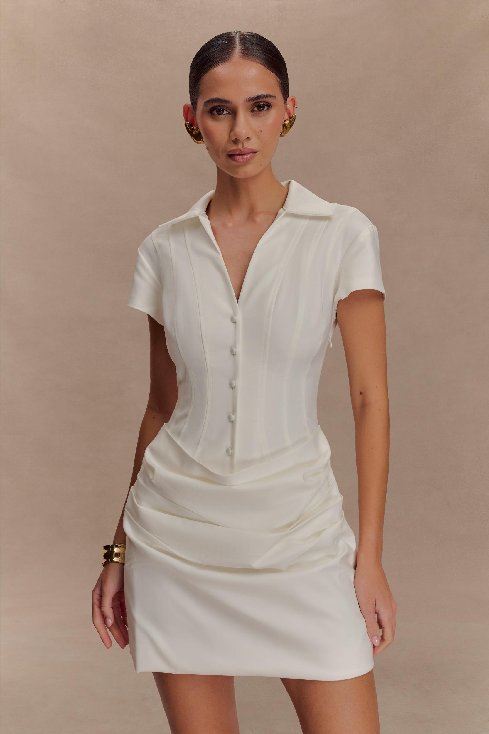 Tarryn Collared Cotton Mini Dress - White Product Image
