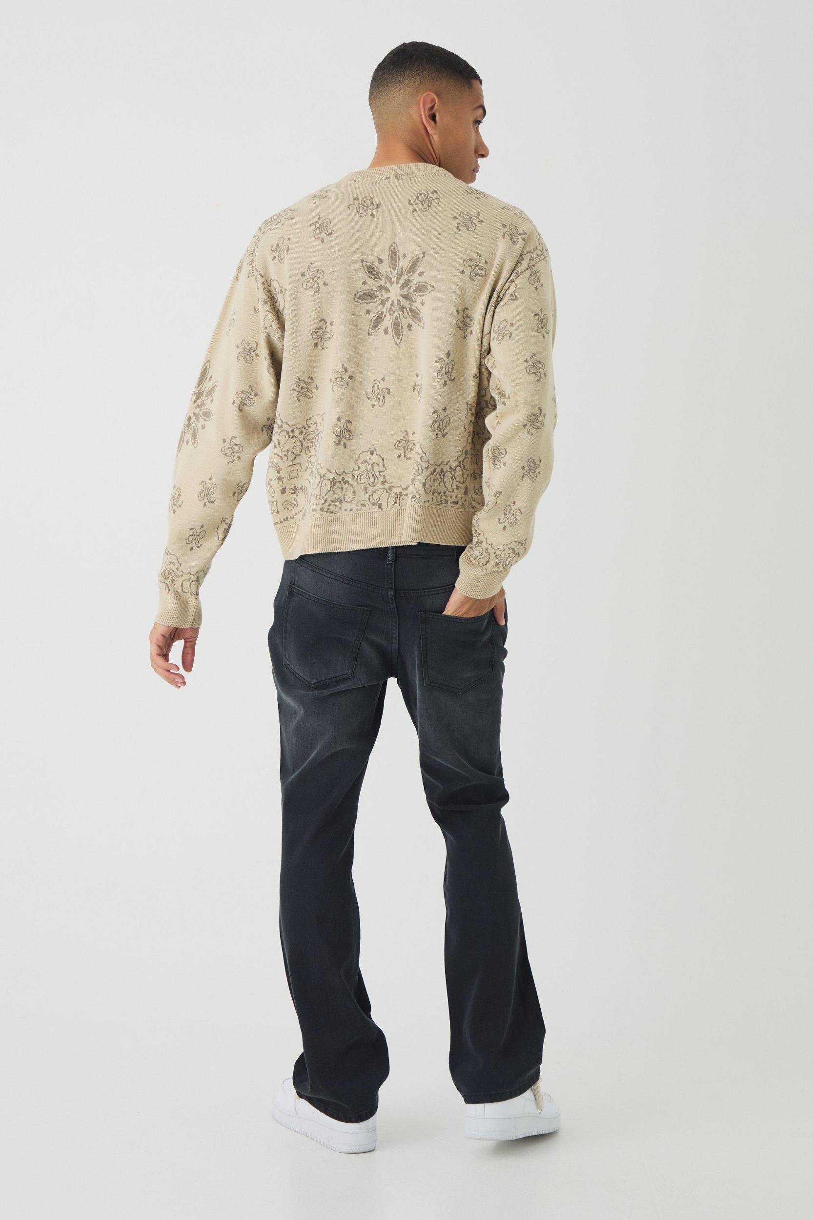 Slim Rigid Flare Washed Paisley Applique Jeans | boohooMAN USA Product Image