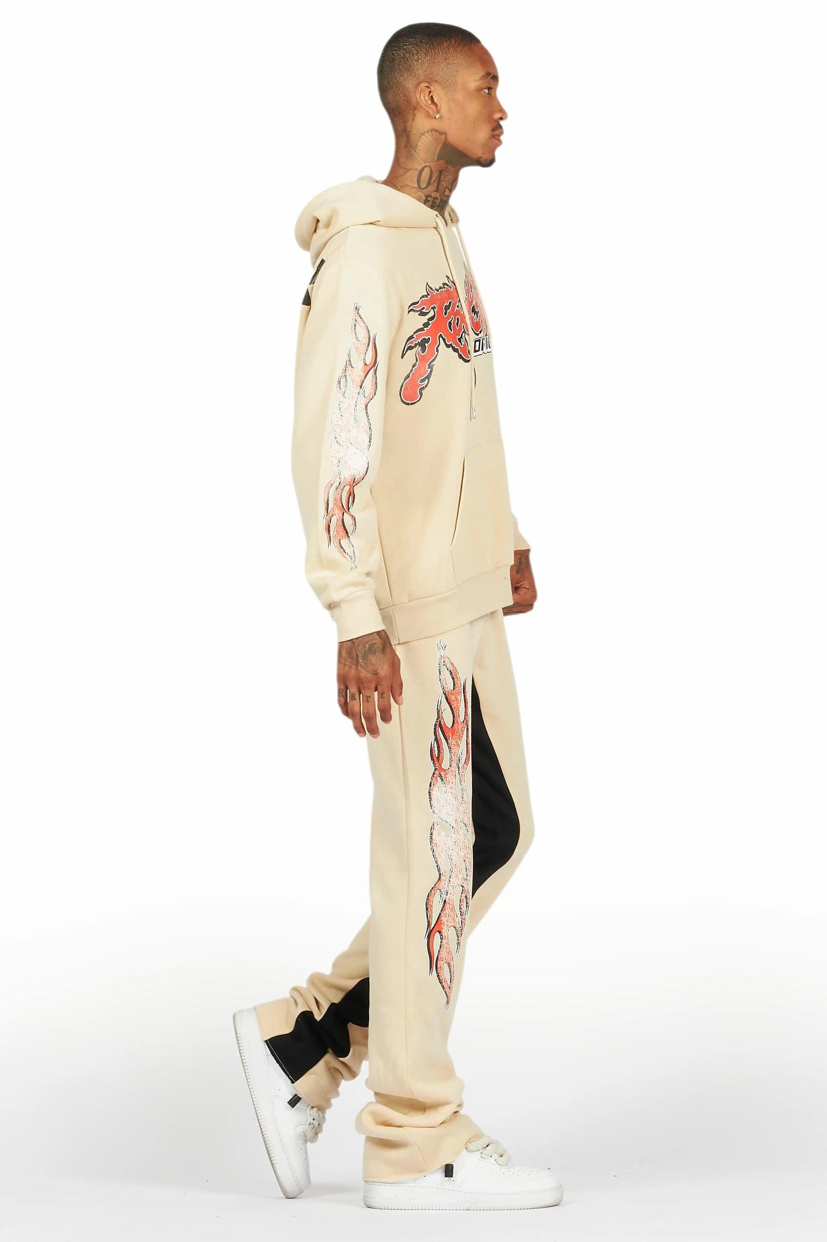 Yash Beige Hoodie Baggy Fit Pant Track Set Male Product Image