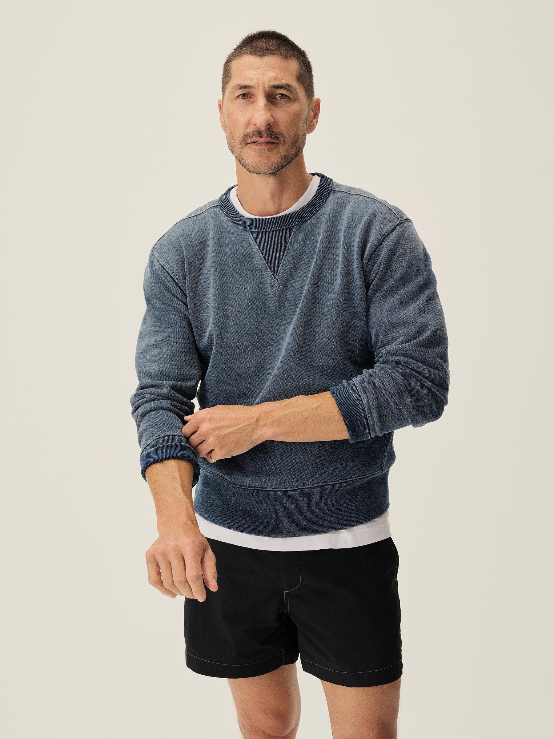 L036 Indigo-Dipped Loopback Double V Crew Sweatshirt Product Image