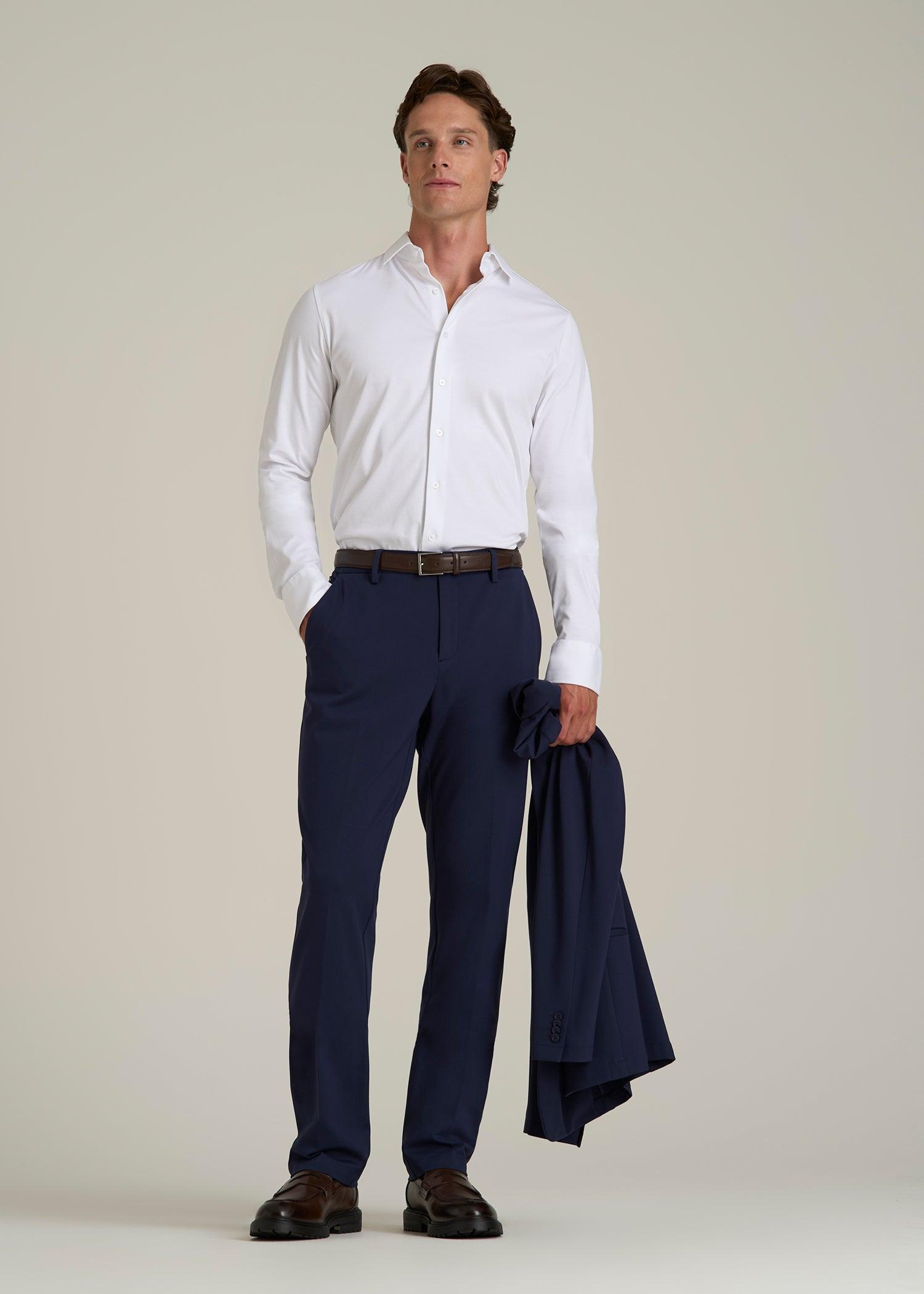 Stretch Jersey Dress Shirt for Tall Men in Optic White Male Product Image