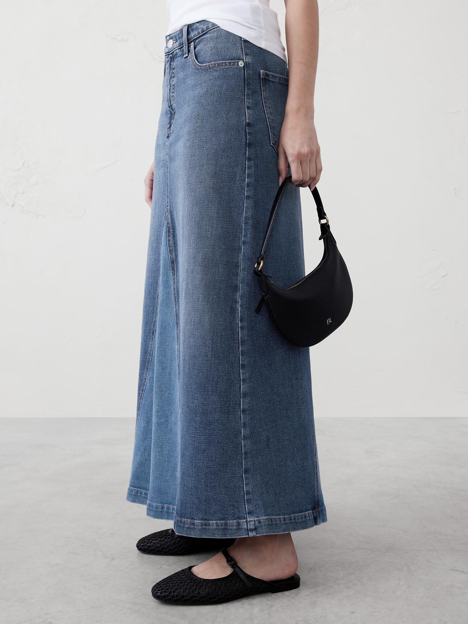 Pieced Denim Maxi Skirt Product Image