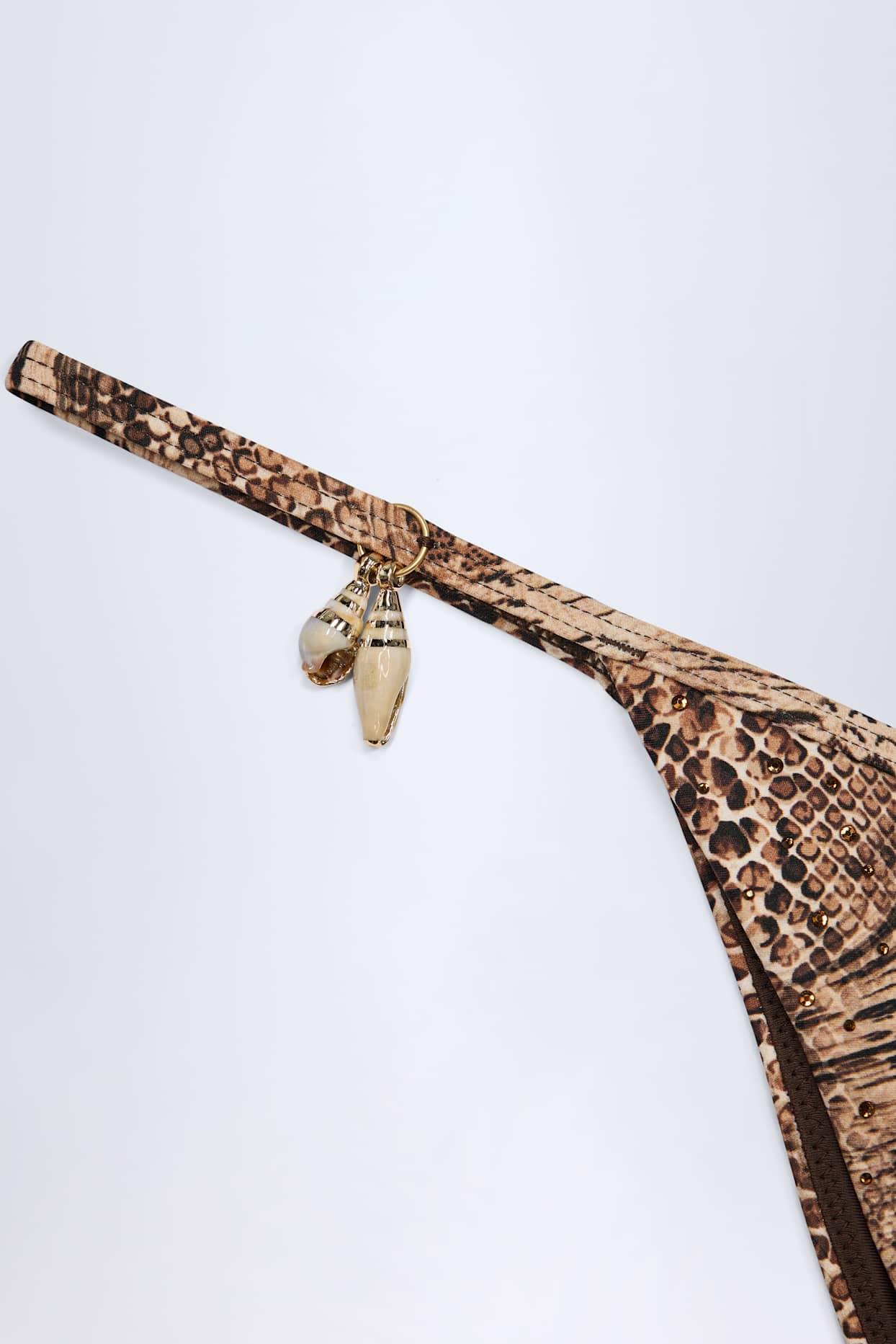 Charm-Detail Thong Bikini Bottoms in Snake Print Product Image