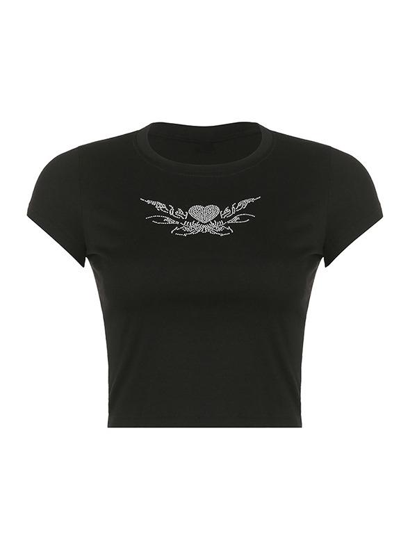 Rhinestone Heart Wing Pattern Crop Top Product Image