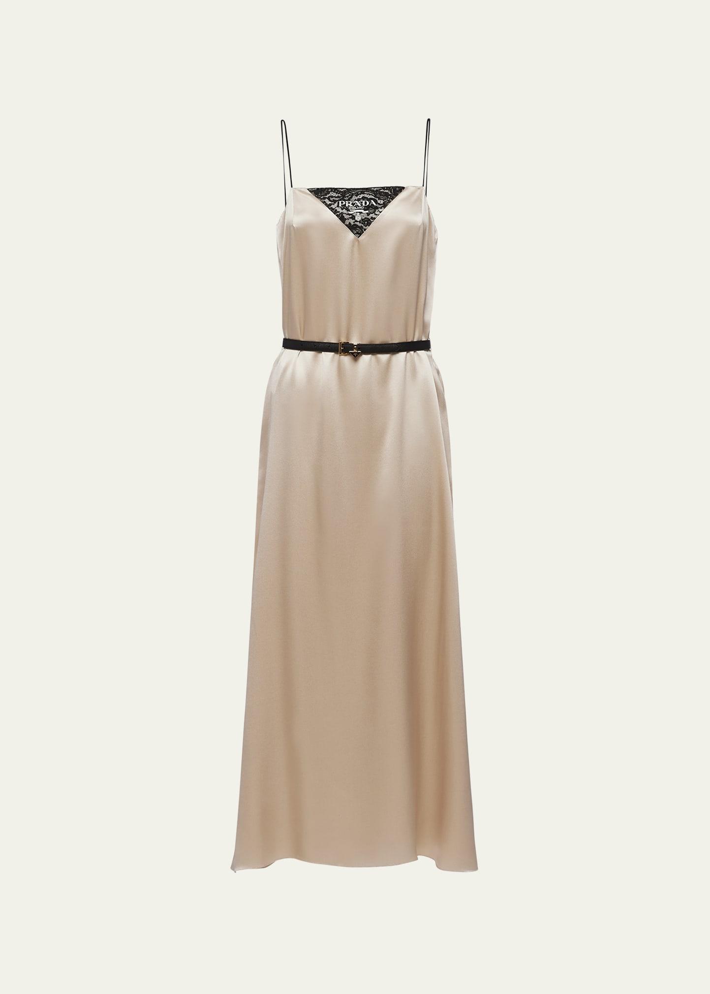 Lace-Inset Silk Slip Dress Product Image