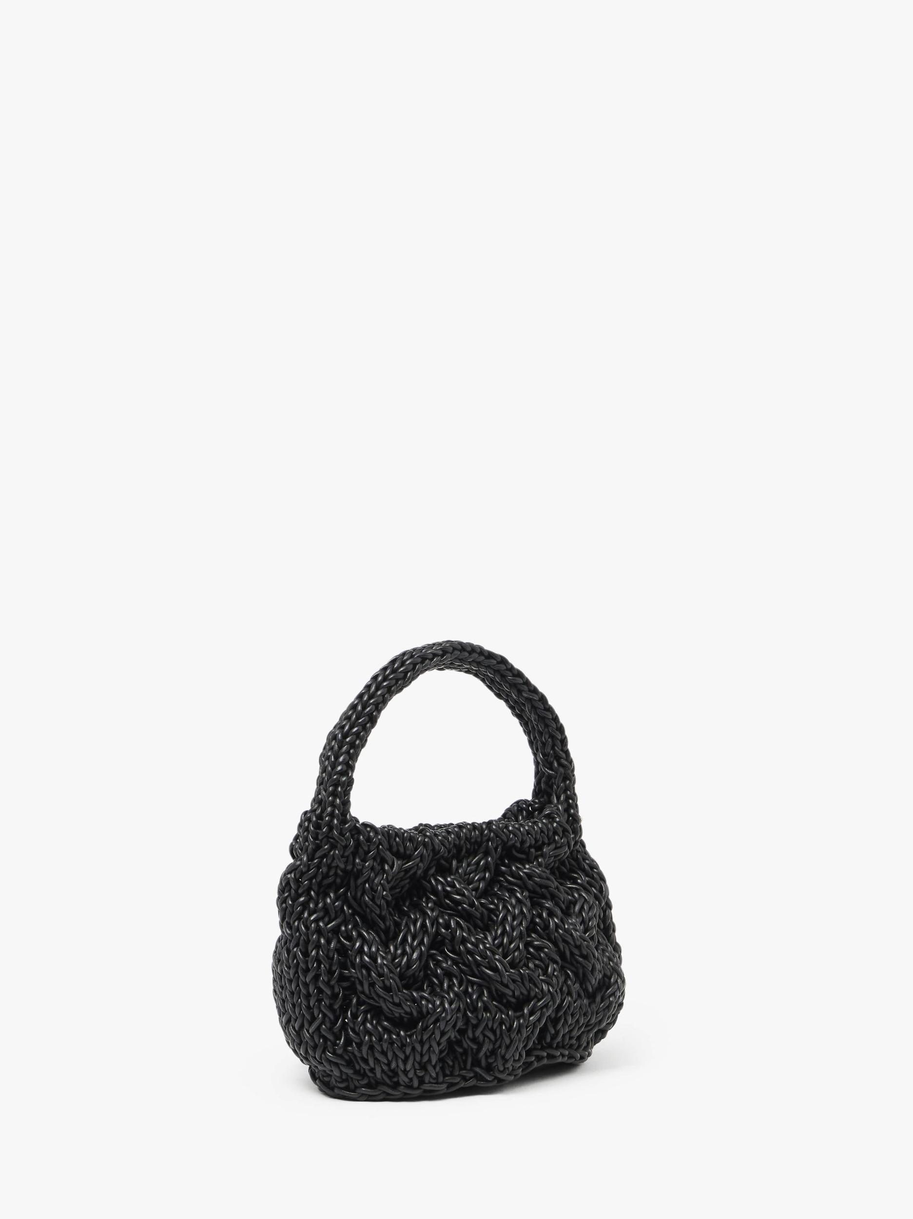 SMALL CABLE KNIT BAG - LEATHER DRAWCORD TOP HANDLE BAG Product Image