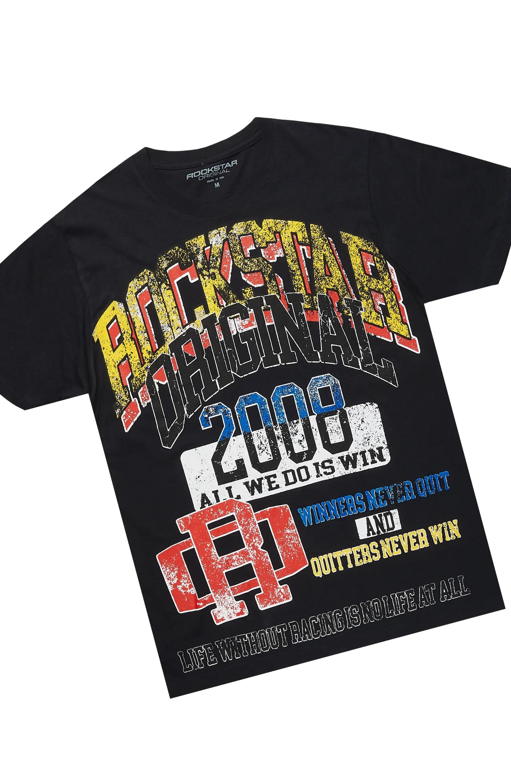 Colorful Race Black T-Shirt Short Set Male Product Image