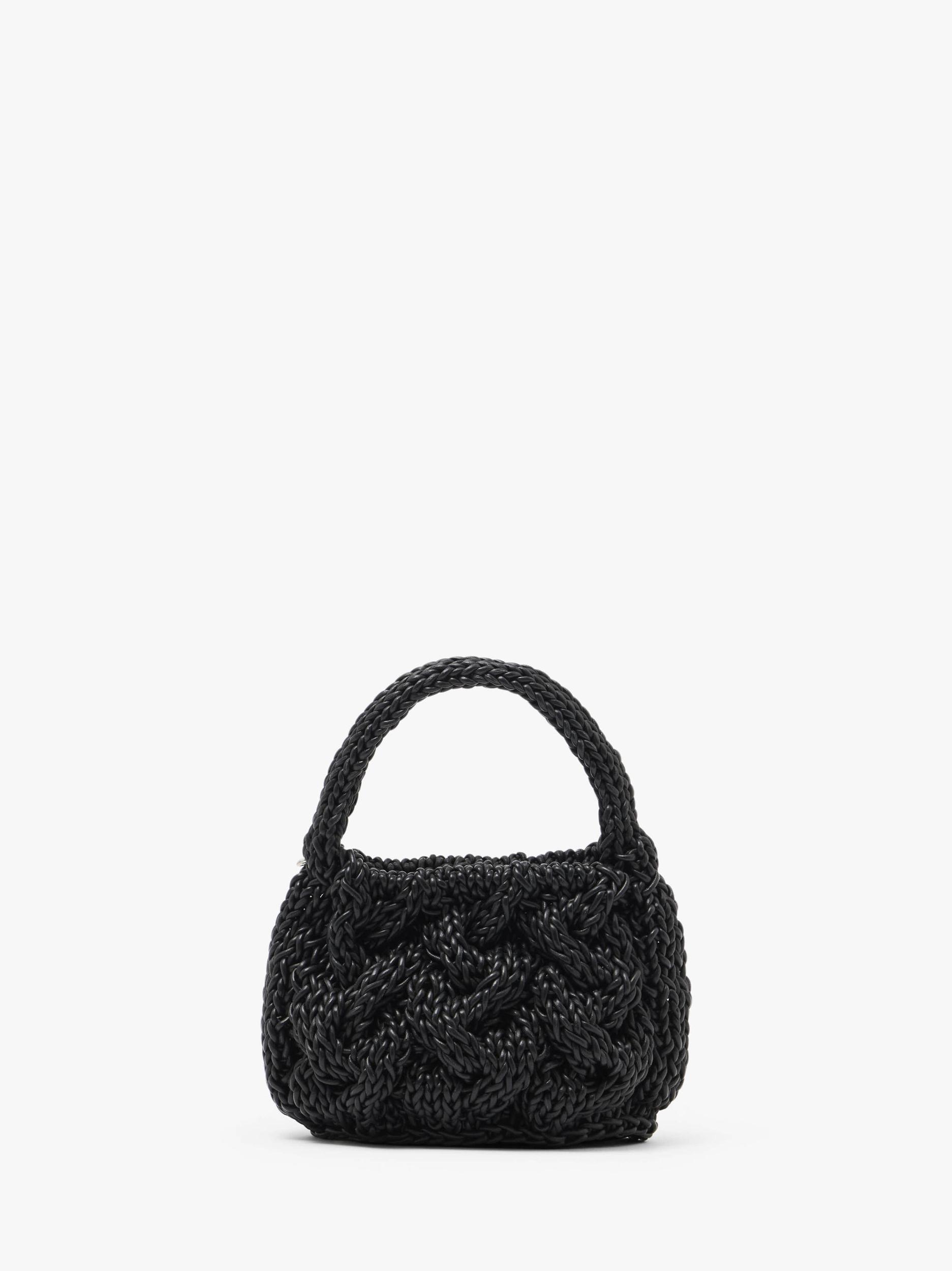 SMALL CABLE KNIT BAG - LEATHER DRAWCORD TOP HANDLE BAG Product Image