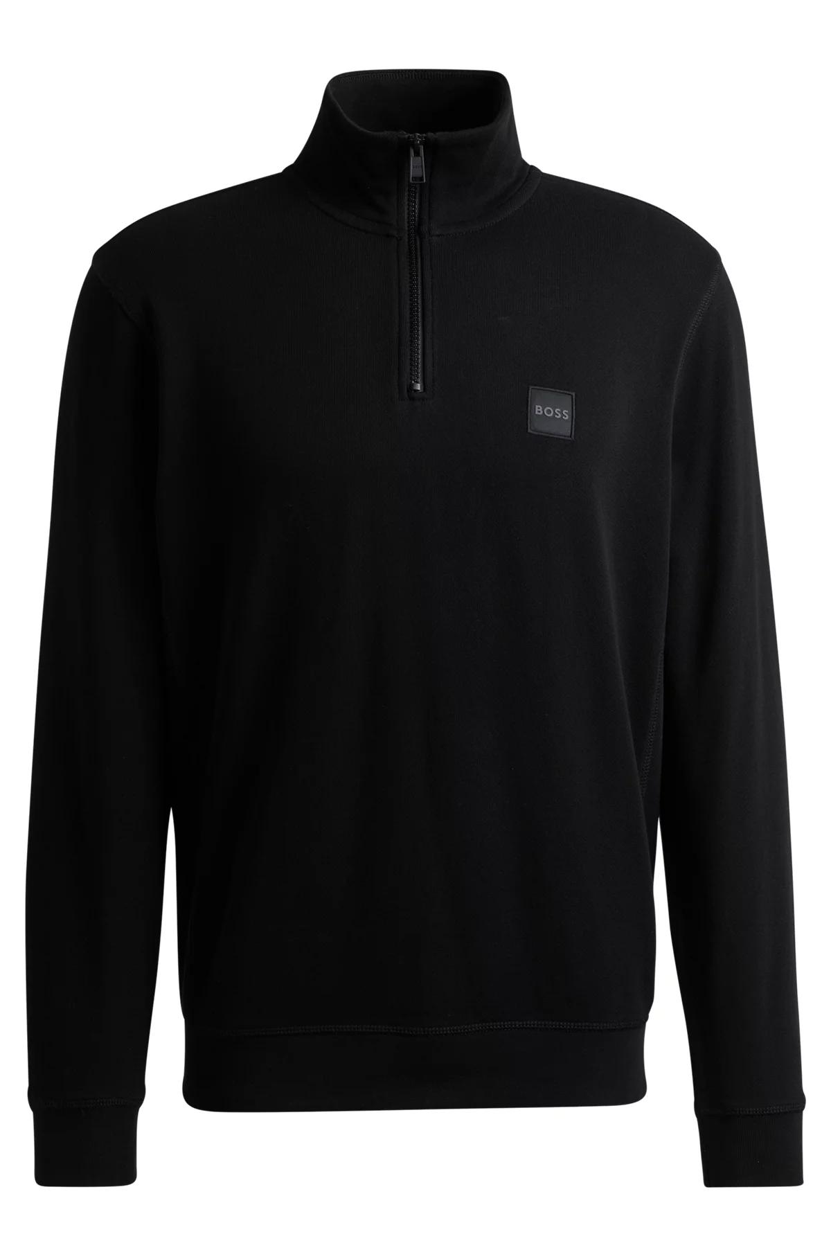 Boss- Cotton Terry Zip-Neck Sweatshirt with Logo Patch Product Image