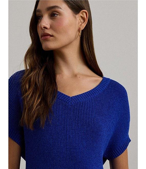 Lauren Ralph Lauren Rib Knit V Neck Short Dolman Sweater Product Image