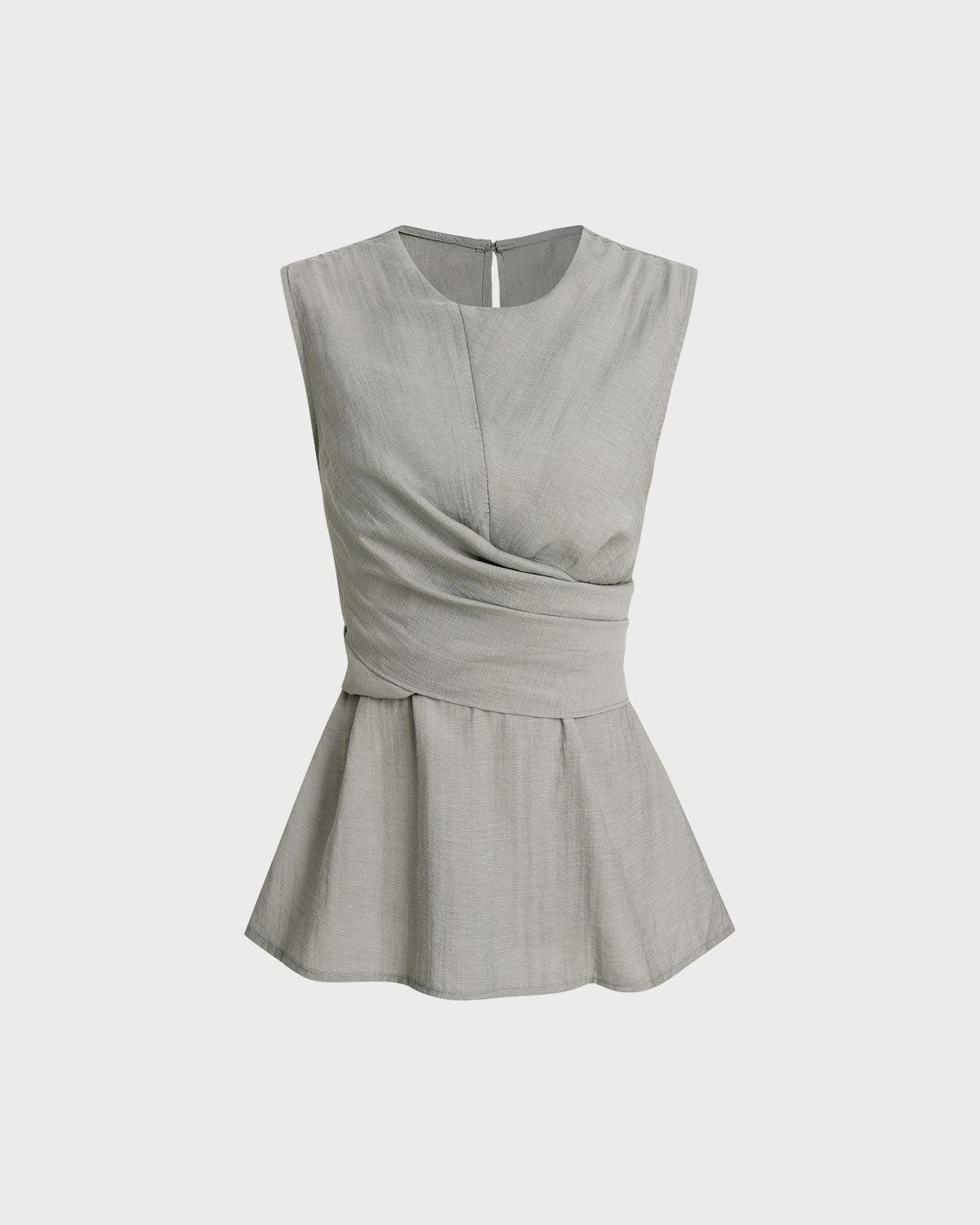 Grey Round Neck Wrap Tank Top Product Image