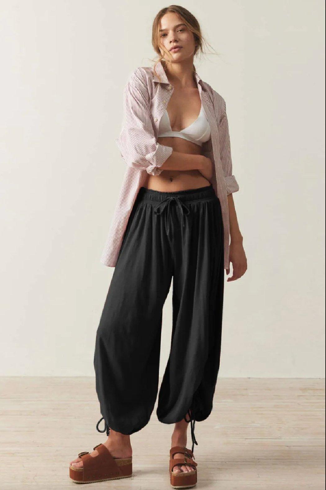 Drawstring Ruched Knit Pants Product Image