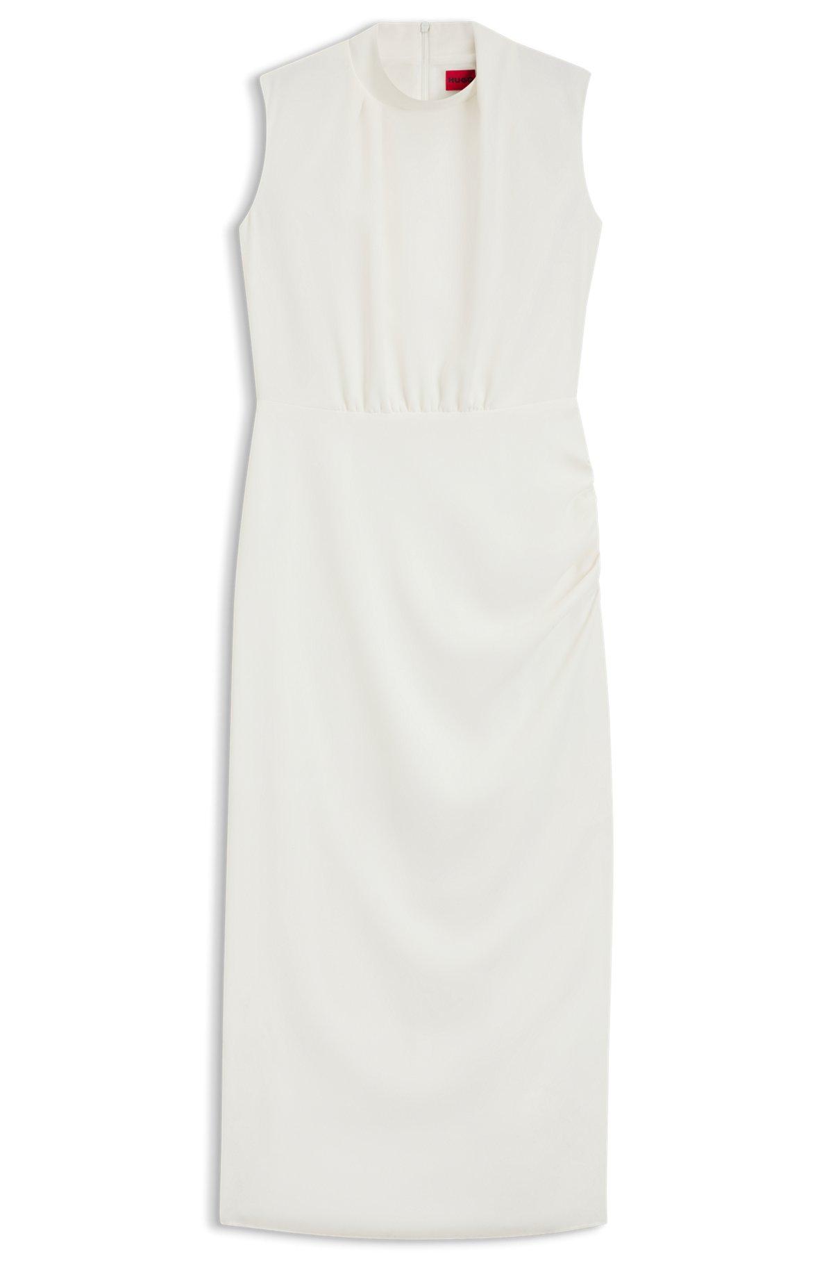 HUGO - Long-length dress in crepe with draped mock neckline - White Product Image