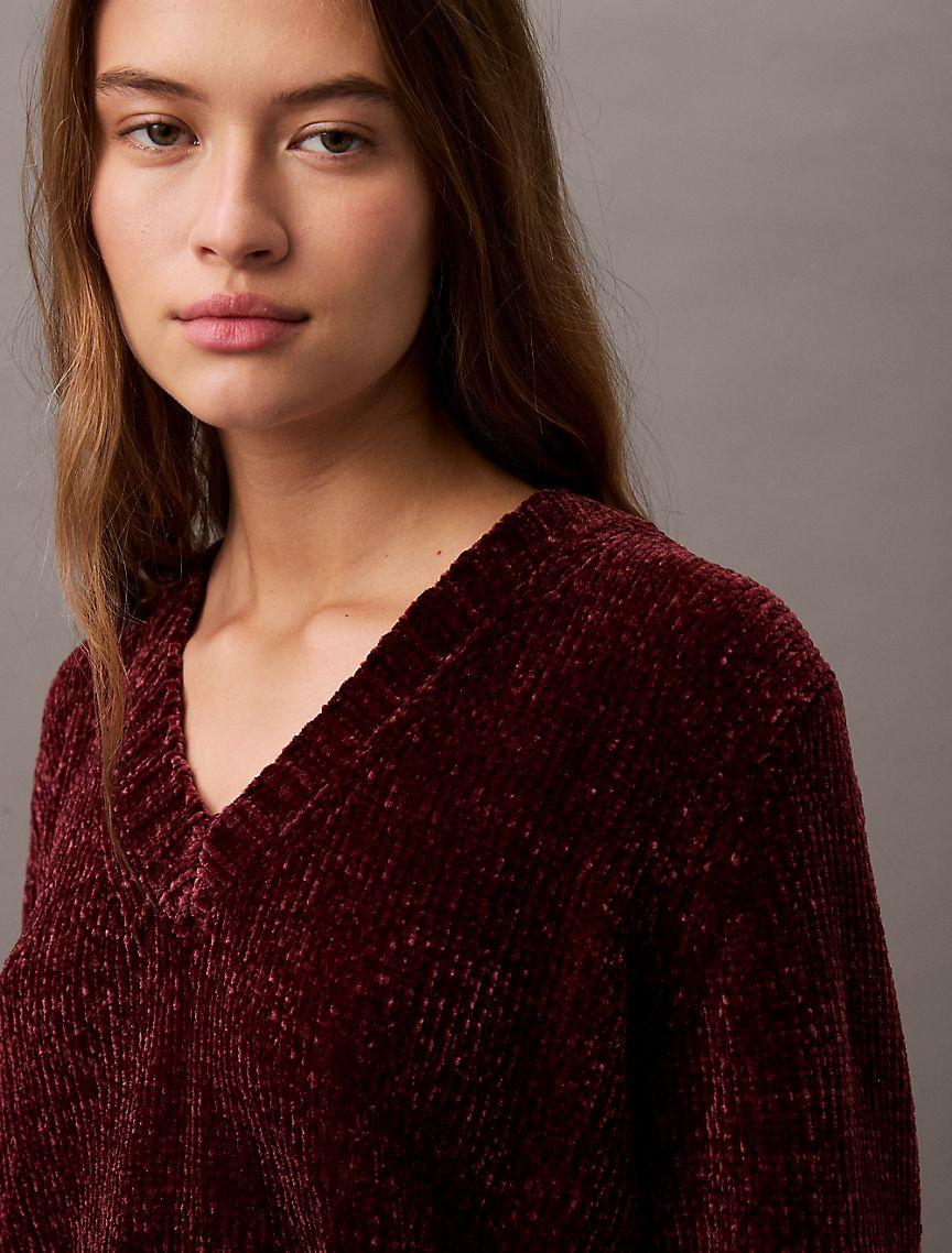 Chenille Relaxed V-Neck Sweater Product Image