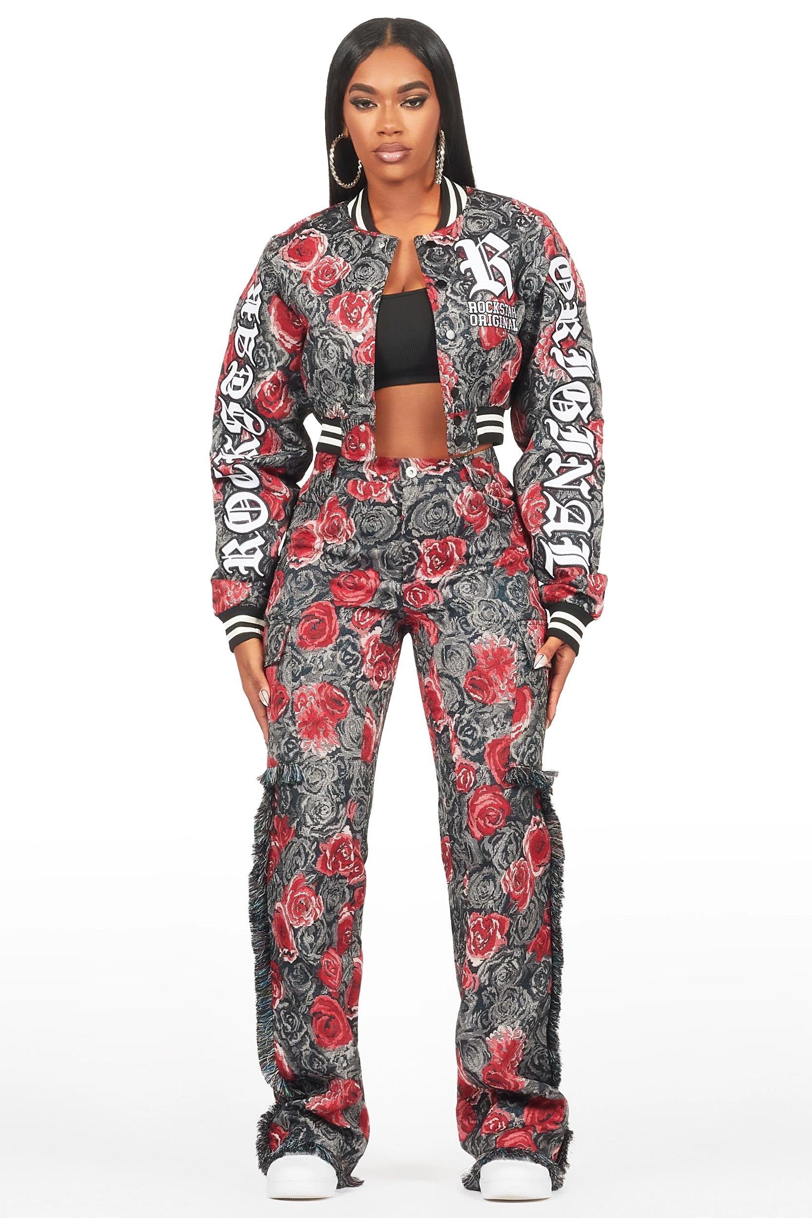Darresha Black/Red Floral Tapestry Stacked Pant Female Product Image