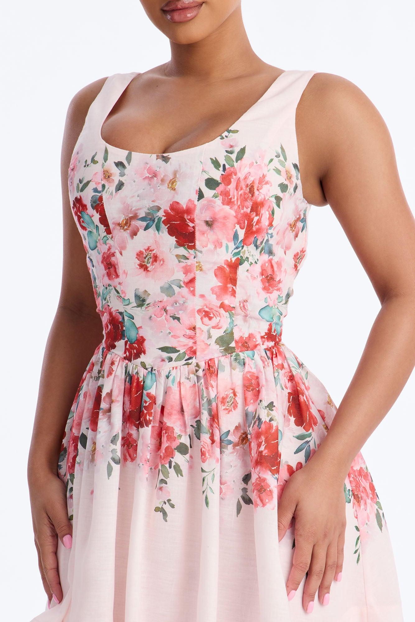 Lyra Floral Linen Mini Dress - Pink Female Product Image