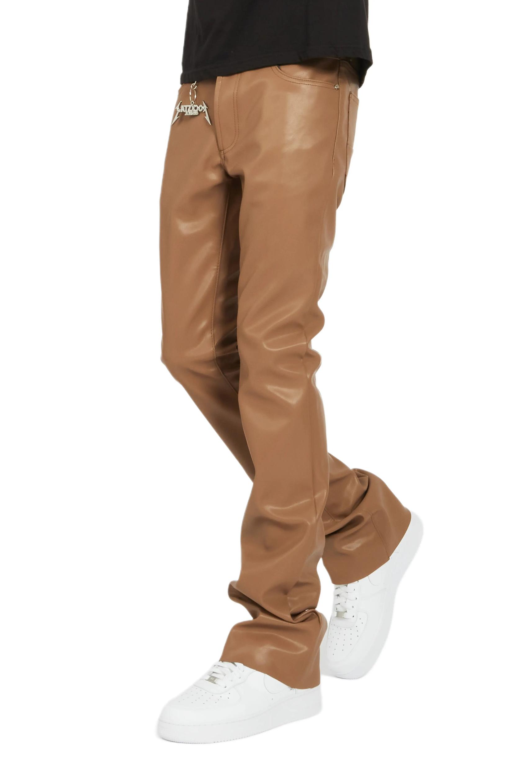 Ricky Beige Faux Leather Stacked Jean Male Product Image