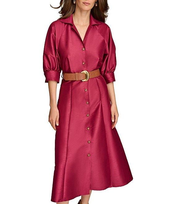 Donna Karan Short Sleeve Collared Neck Belted Midi Dress Product Image