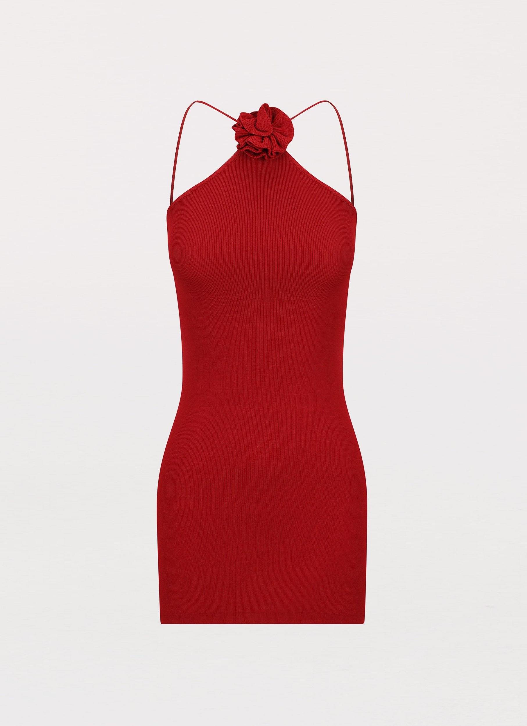 Delphi Rose Knit Mini Dress - Rouge Red Product Image