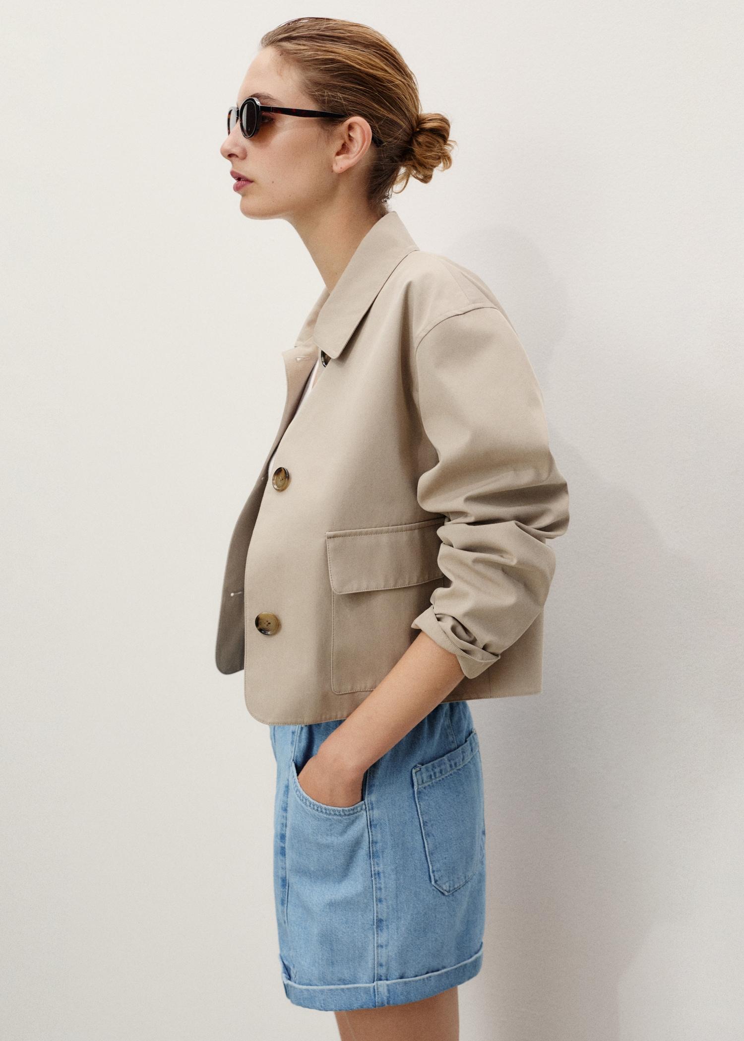 Denim paperbag shorts with belt - Women | MANGO USA Product Image