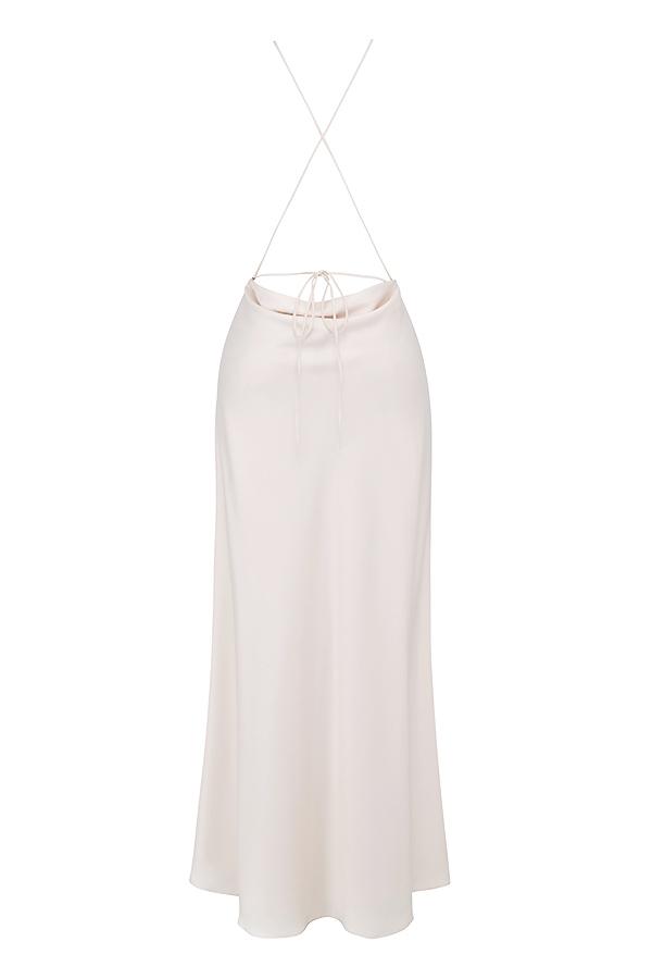 Zanab  ivory thigh slit maxi dress Product Image