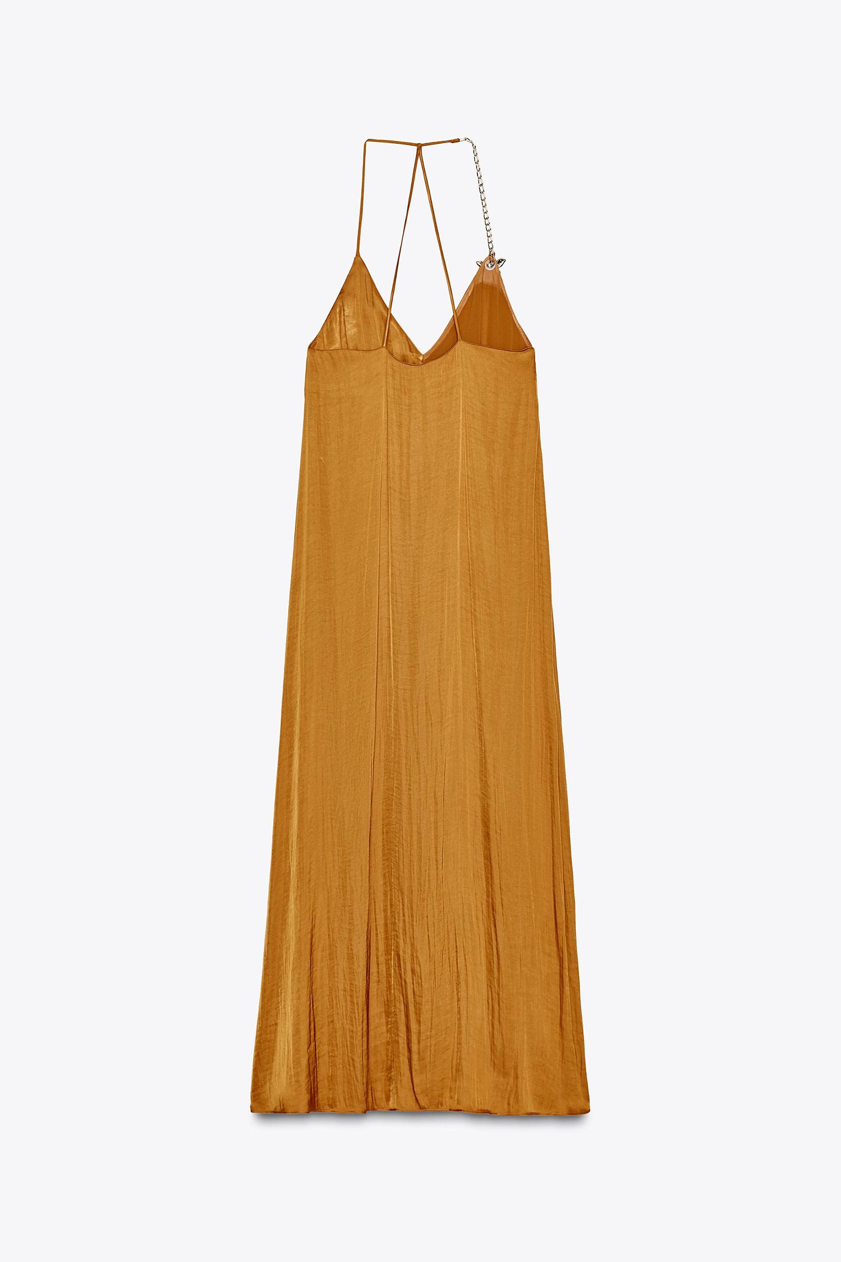 SATIN EFFECT MIDI DRESS WITH TRIM Product Image