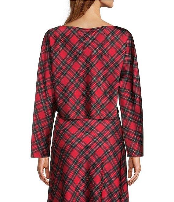 Antonio Melani Blyss Plaid Boat Neck Long Sleeve Coordinating Satin Blouse Product Image