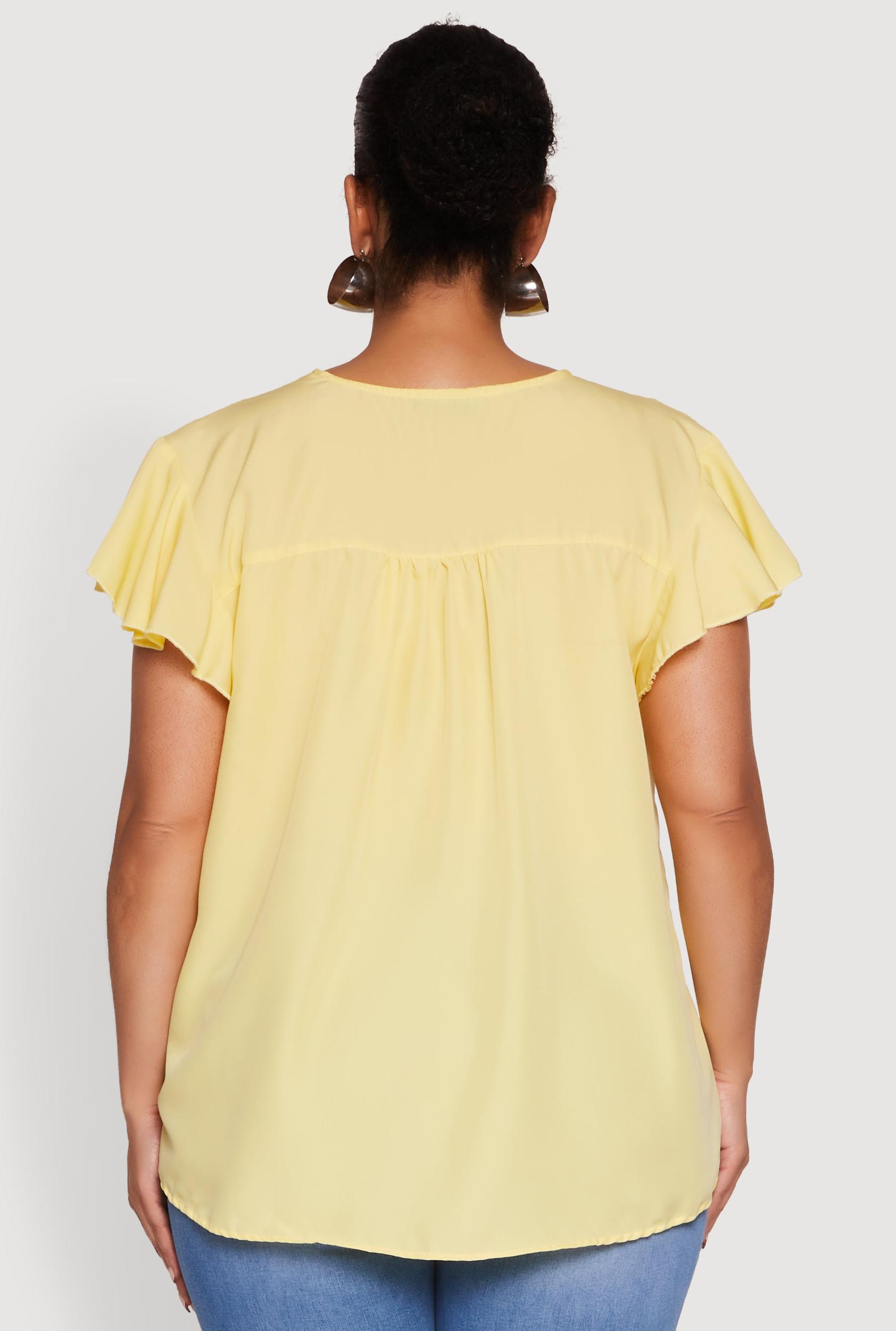 Plus Size Chic V Neck Flutter Sleeve Blouse Female Product Image