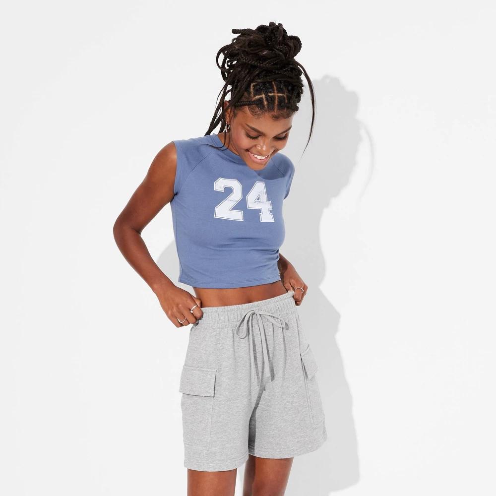 Women's Mid-Rise Cargo Sweat Shorts - Wild Fable™ Heather Gray XXS: Relaxed Fit, French Terry, 4" Inseam Product Image