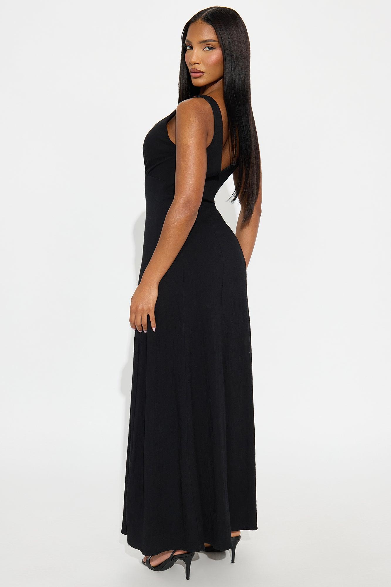 Daniella Stretch Linen Maxi Dress - Black Female Product Image