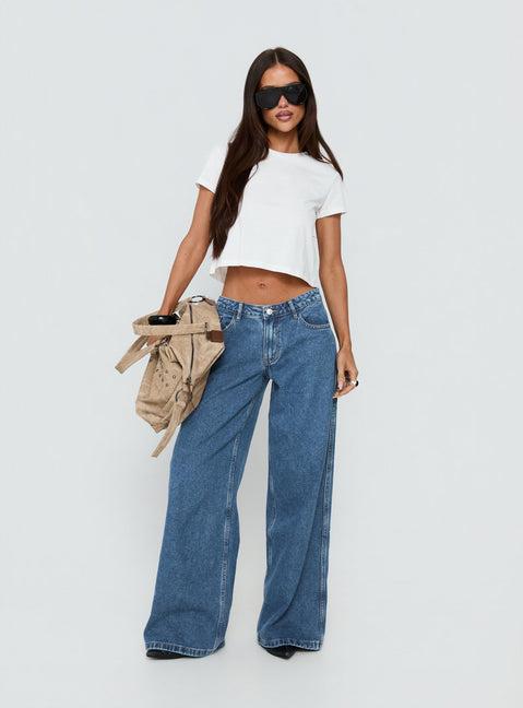 Ramos Low Rise Wide Leg Jeans Mid Blue Wash Product Image