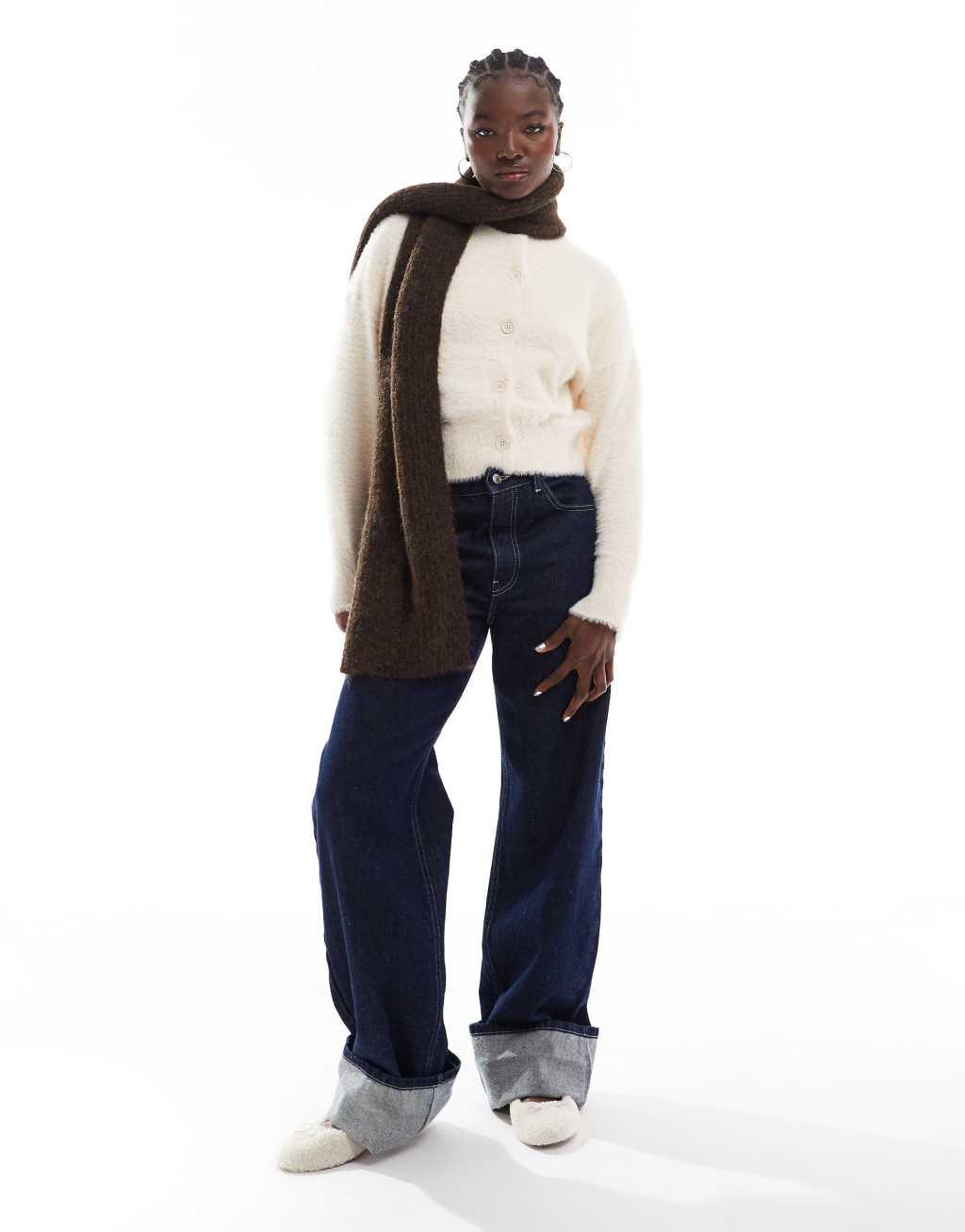 Vero Moda fluffy knitted cardigan in cream Product Image