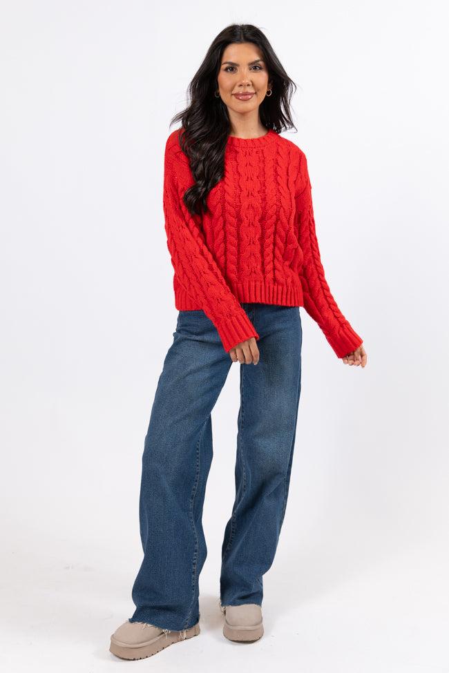 A Cozy Place Red Cable Knit Crew Neck Sweater FINAL SALE Product Image