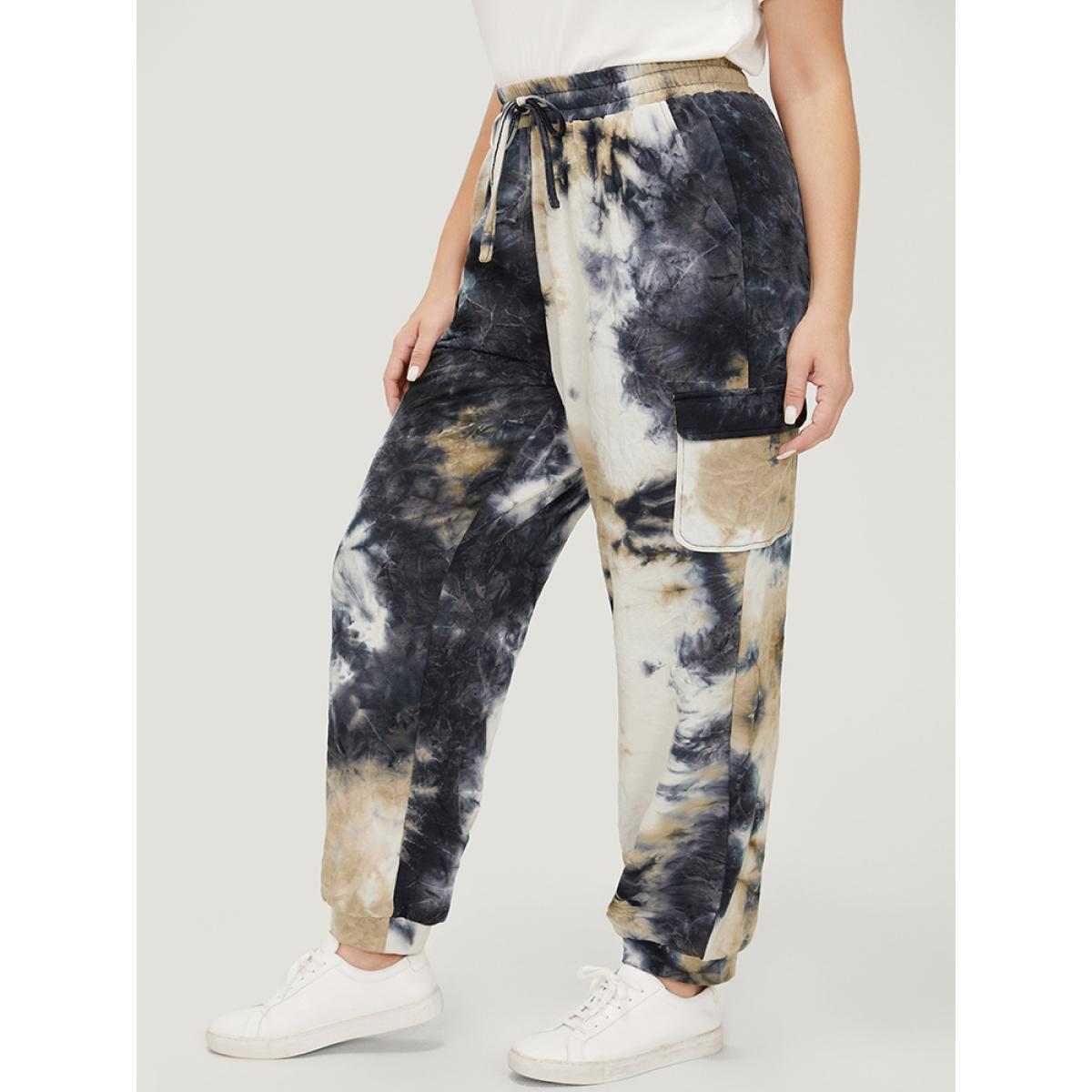 Plus Size Tie Dye Flap Pocket Drawstring Pants Women Multicolor Casual High Rise Dailywear Pants BloomChic 14-16/1X Product Image