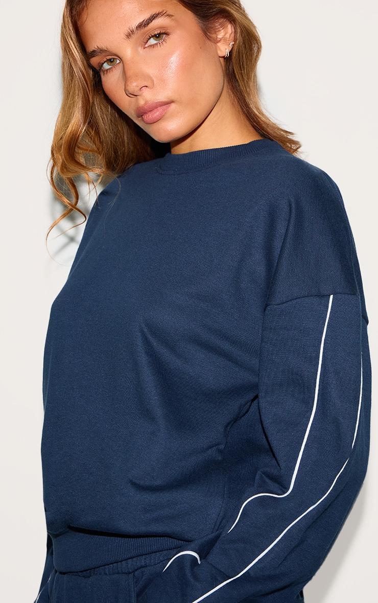  Navy Contrast Piping Detail Sweatshirt Product Image