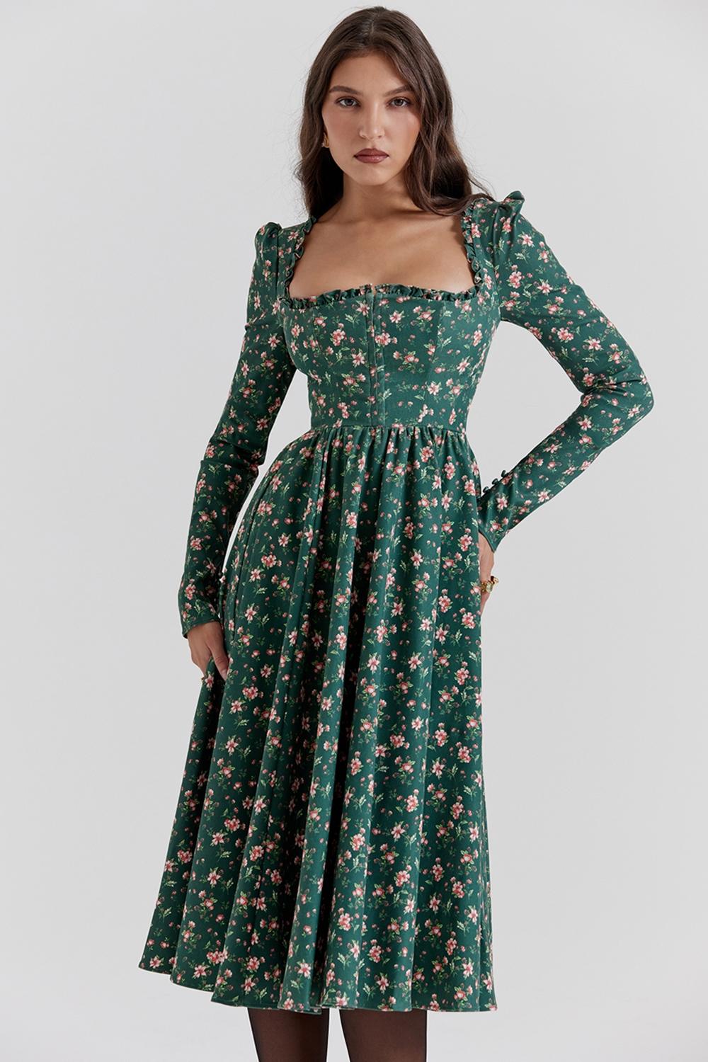 Delia  green floral print midi dress Product Image