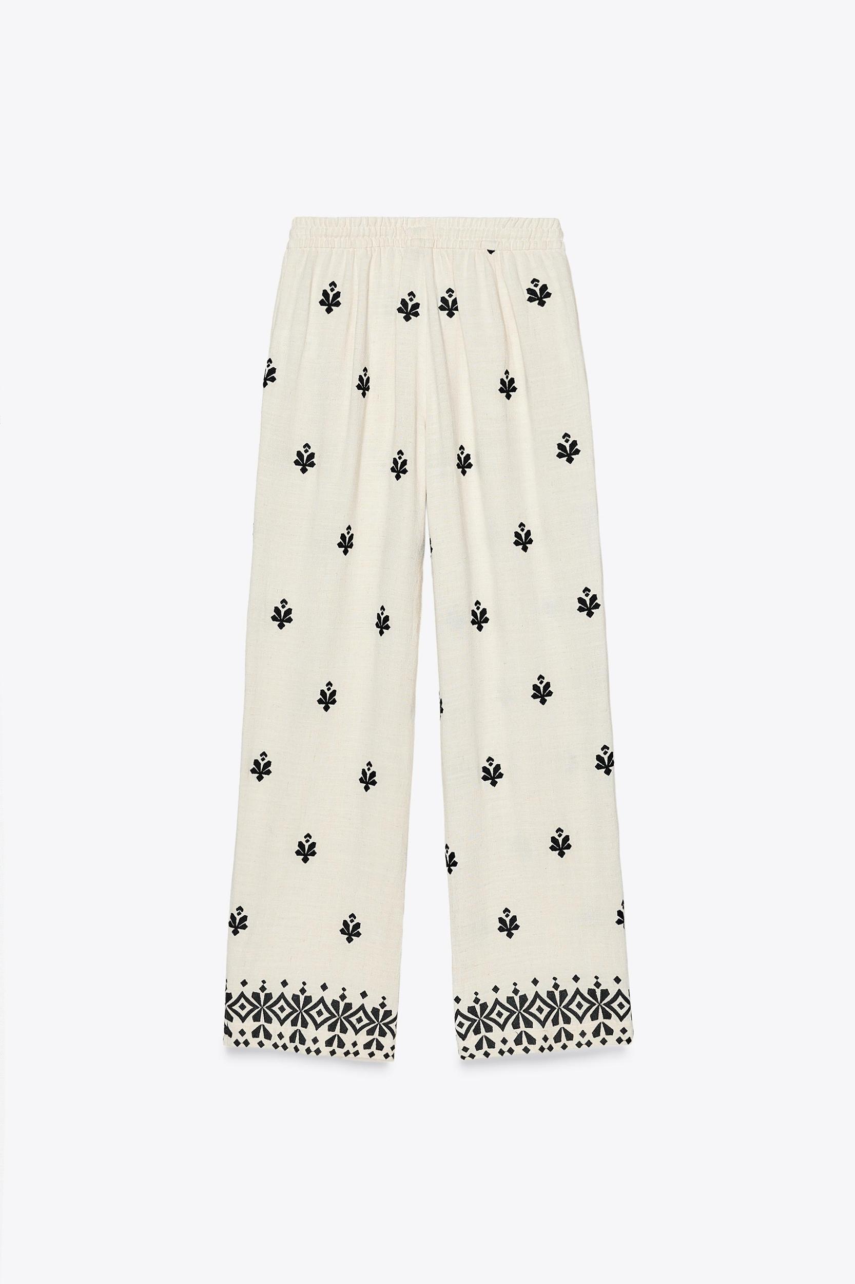 EMBROIDERED WIDE LEG PANTS Product Image