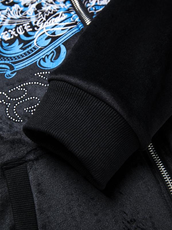 Grunge Rhinestone Print Zip Up Hoodie Product Image